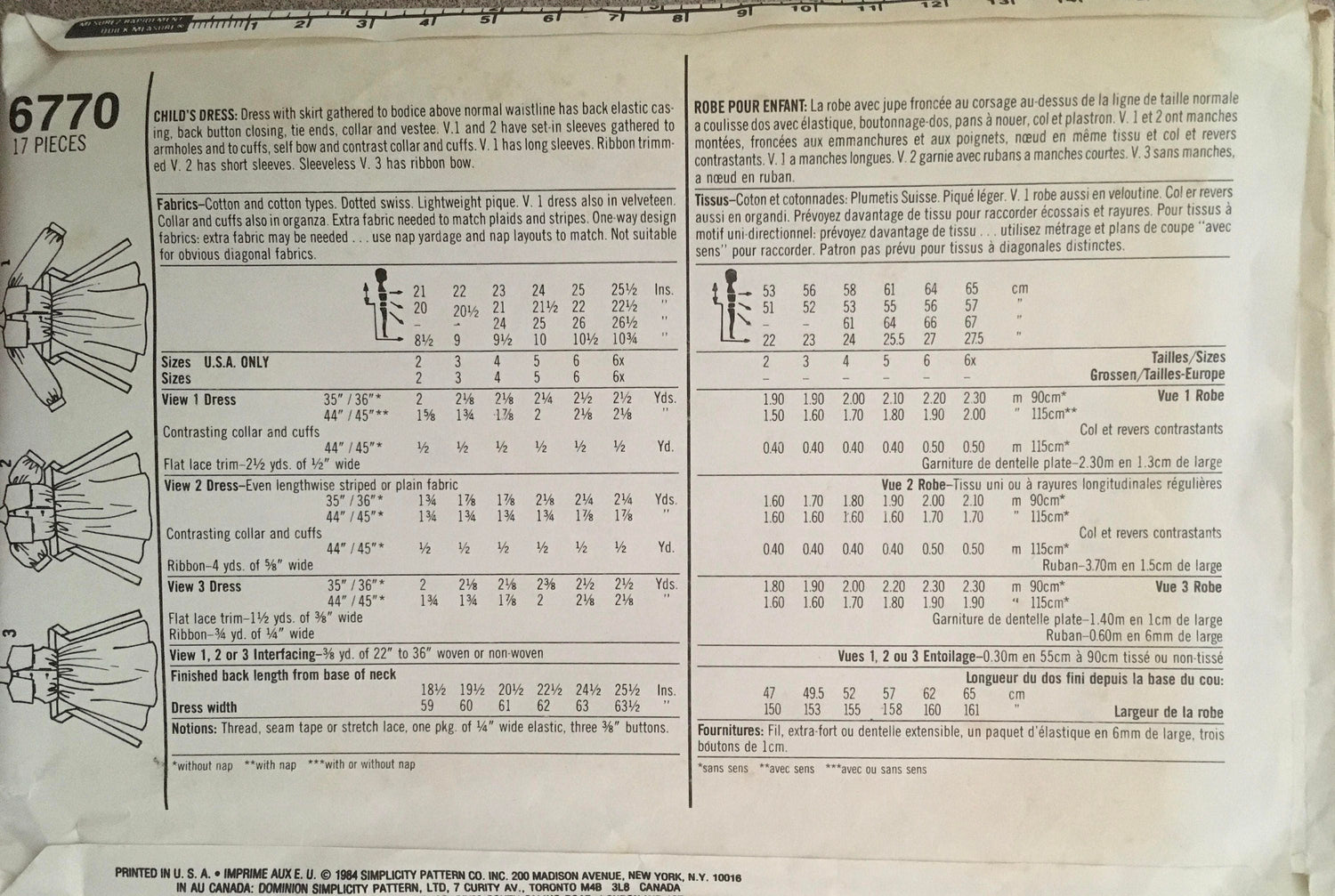 Simplicity 6770 Sewing Pattern (Vintage) CUT