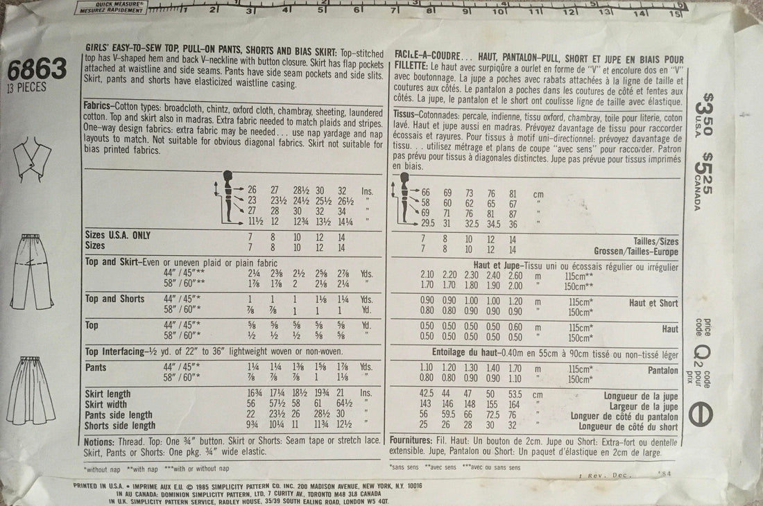 Simplicity 6863 Sewing Pattern (Vintage) CUT