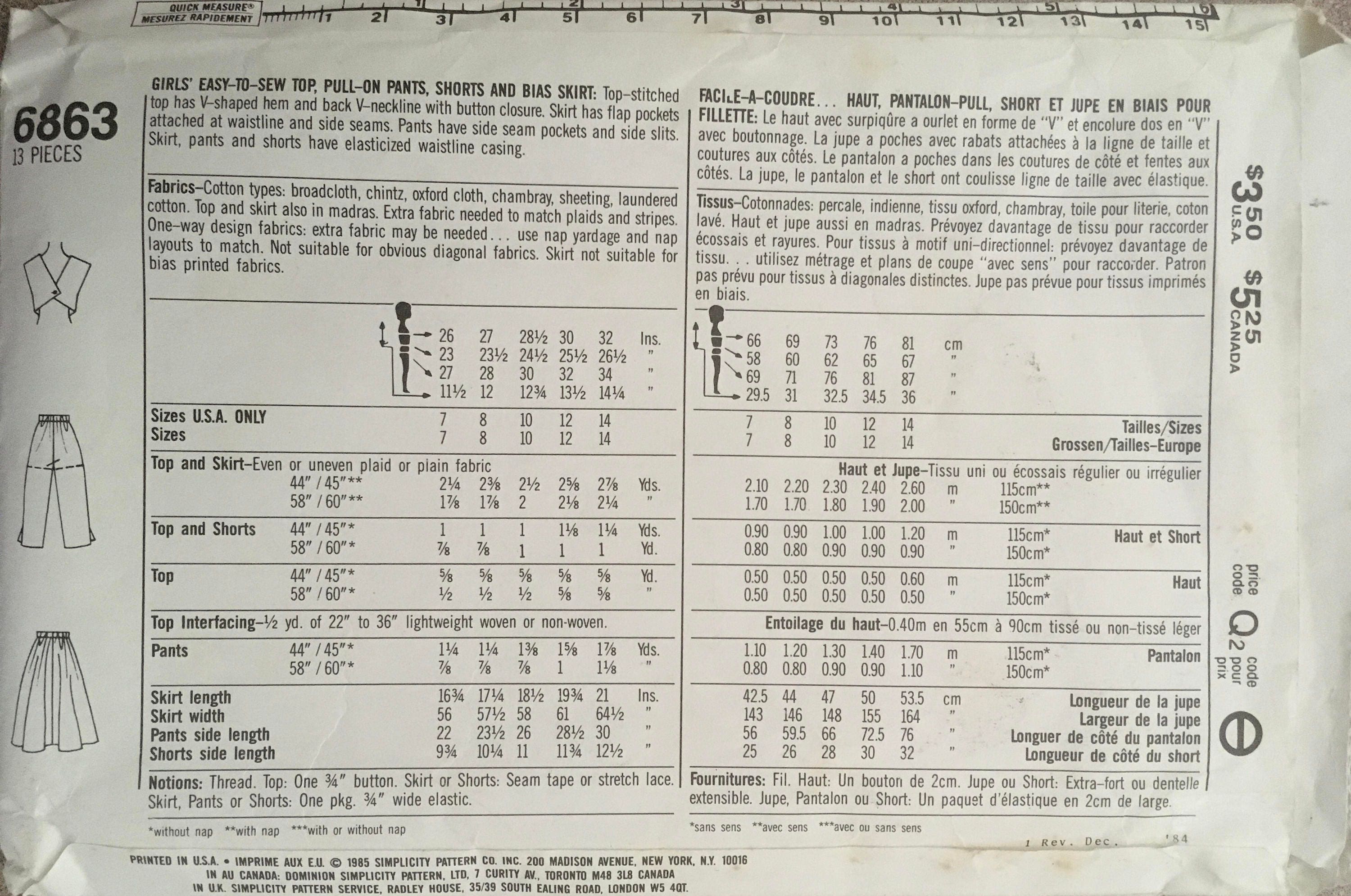 Simplicity 6863 Sewing Pattern (Vintage) CUT