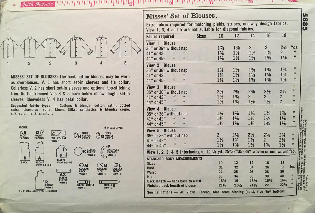Simplicity 5885 Sewing Pattern (Vintage) CUT
