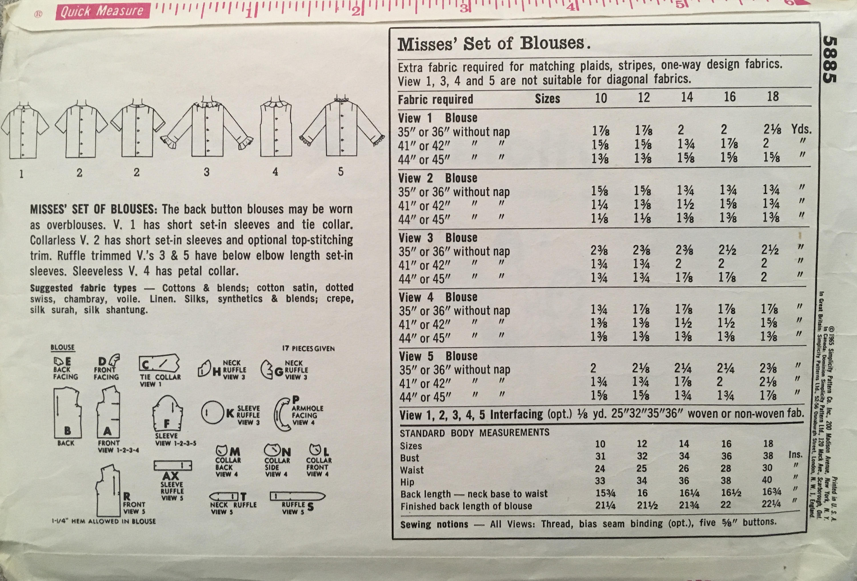 Simplicity 5885 Sewing Pattern (Vintage) CUT
