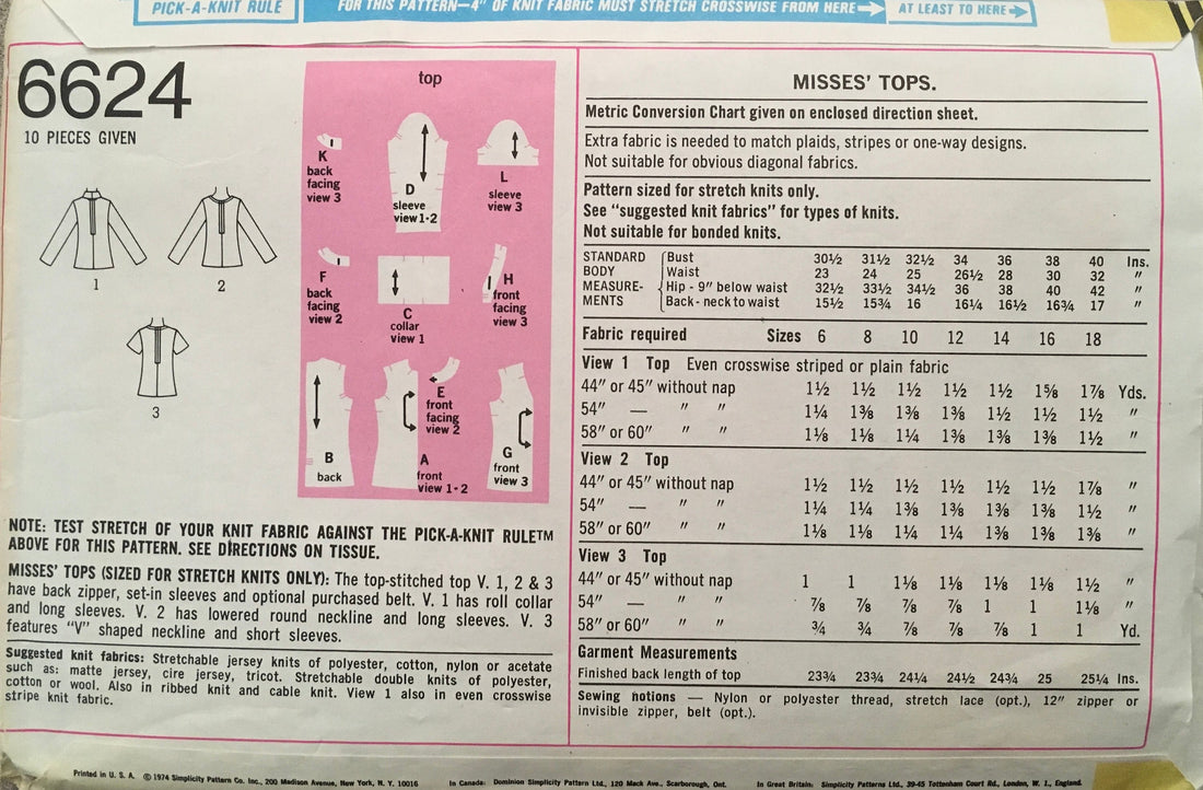 Simplicity 6624 Sewing Pattern (Vintage) CUT