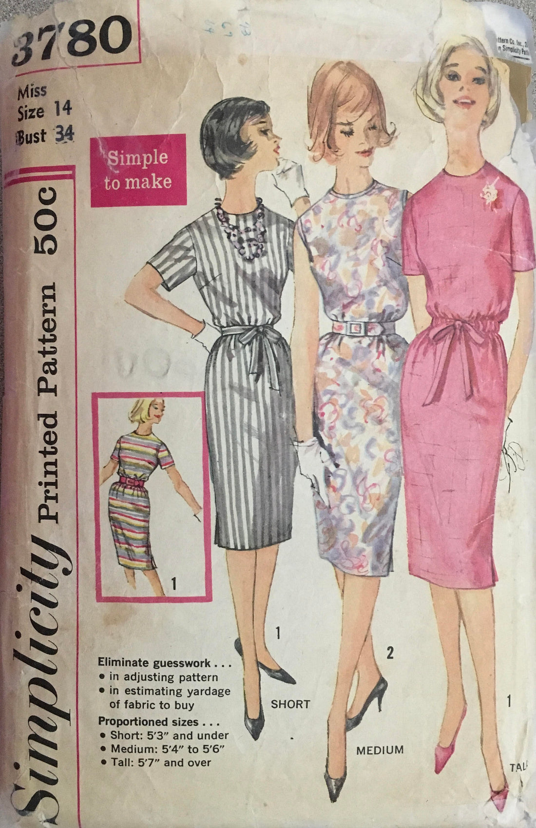 Simplicity 3780 Sewing Pattern (Vintage) CUT