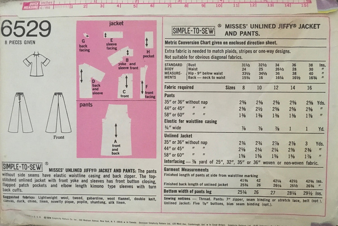 Simplicity 6529 Sewing Pattern (Vintage) UNCUT/CUT