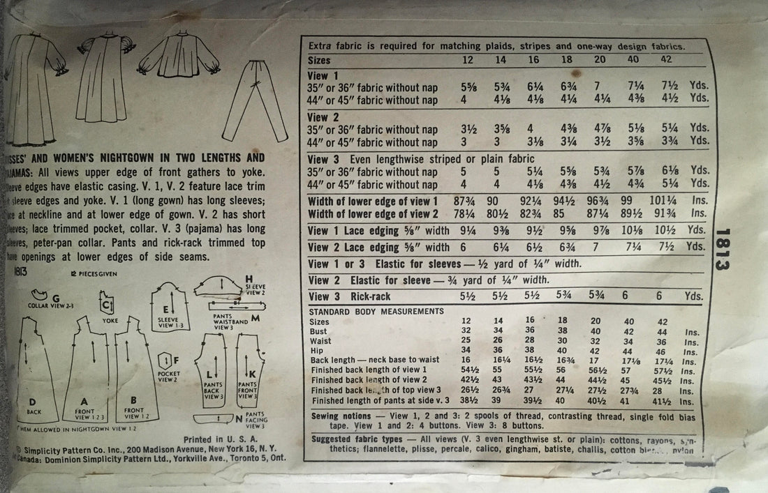 Simplicity 1813 Sewing Pattern (Vintage) UNCUT