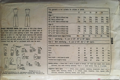 Simplicity 2068 Sewing Pattern (Vintage) CUT