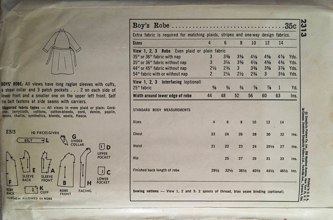 Simplicity 2313 Sewing Pattern (Vintage) CUT