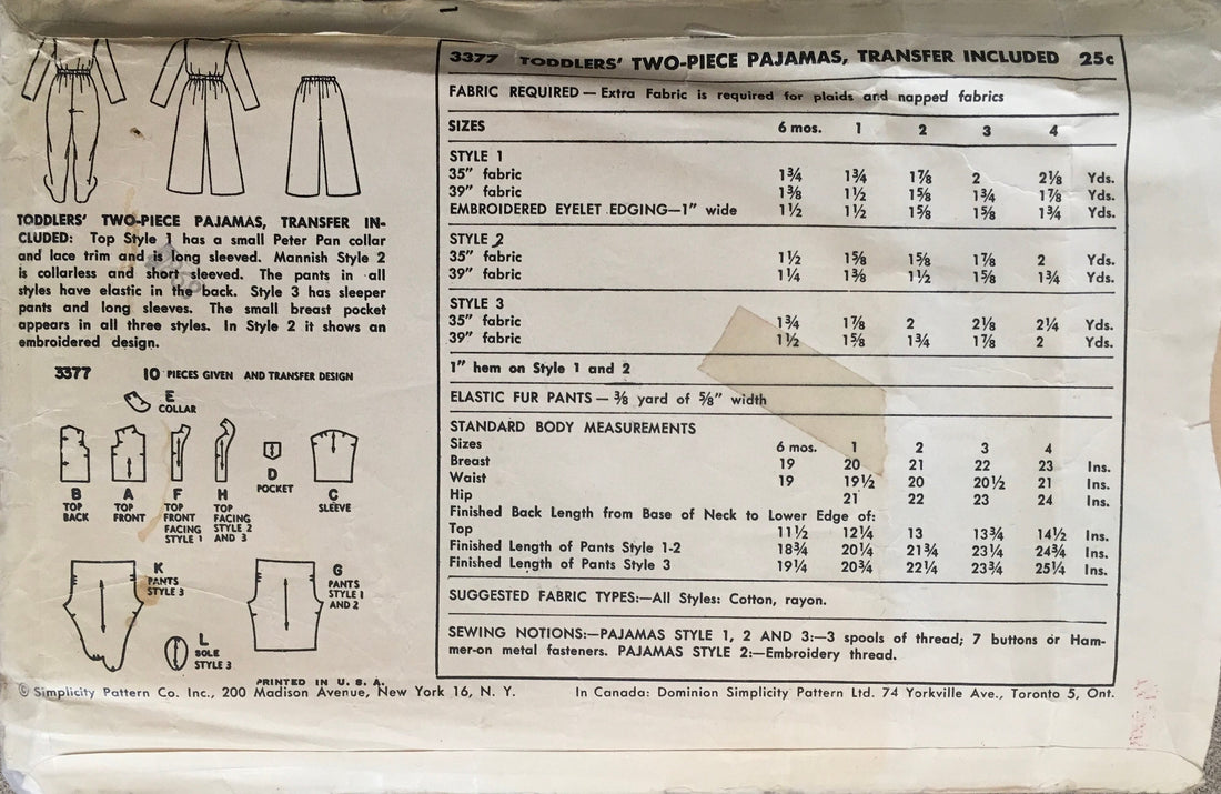 Simplicity 3377 Sewing Pattern (Vintage) CUT