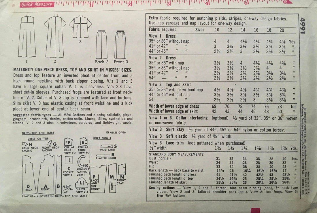 Simplicity 4991 Sewing Pattern (Vintage) UNCUT