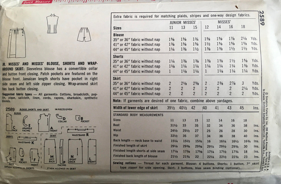 Simplicity 2589 Sewing Pattern (Vintage) CUT