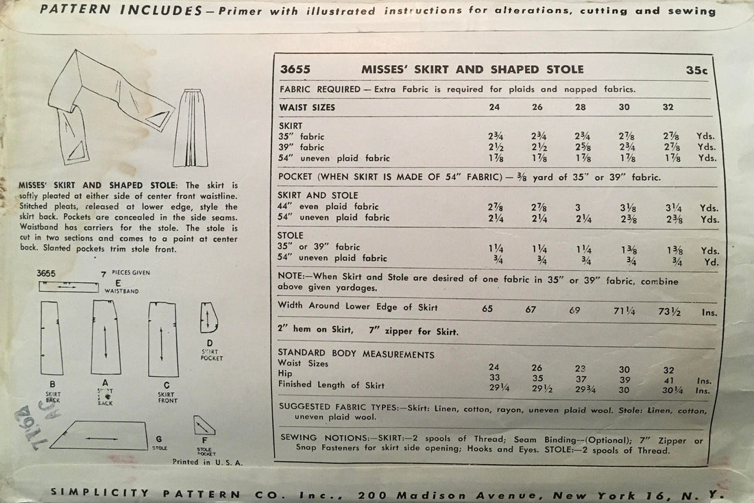 Simplicity 3655 Sewing Pattern (Vintage) CUT