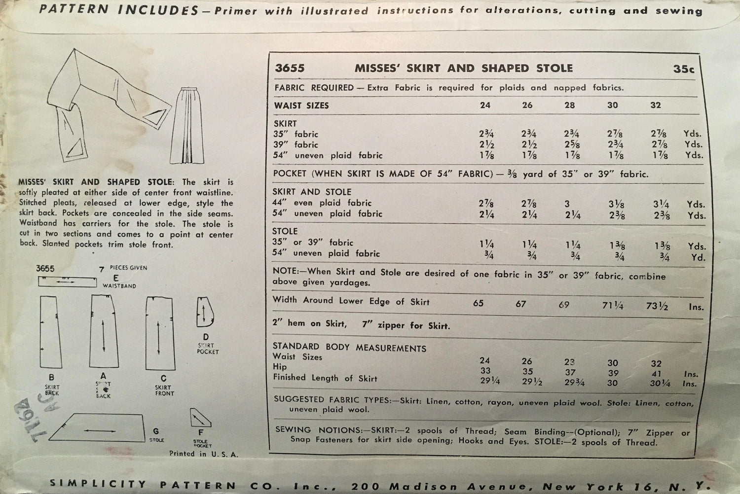 Simplicity 3655 Sewing Pattern (Vintage) CUT