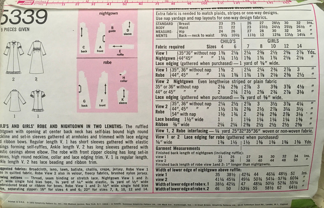 Simplicity 5339 Sewing Pattern (Vintage) CUT