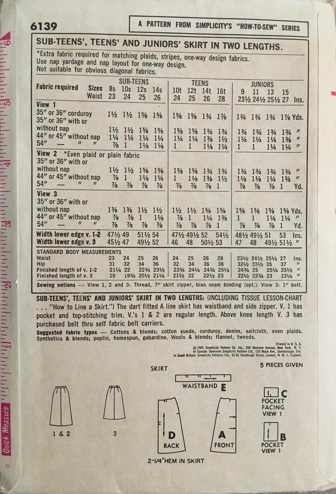 Simplicity 6139 Sewing Pattern (Vintage) CUT