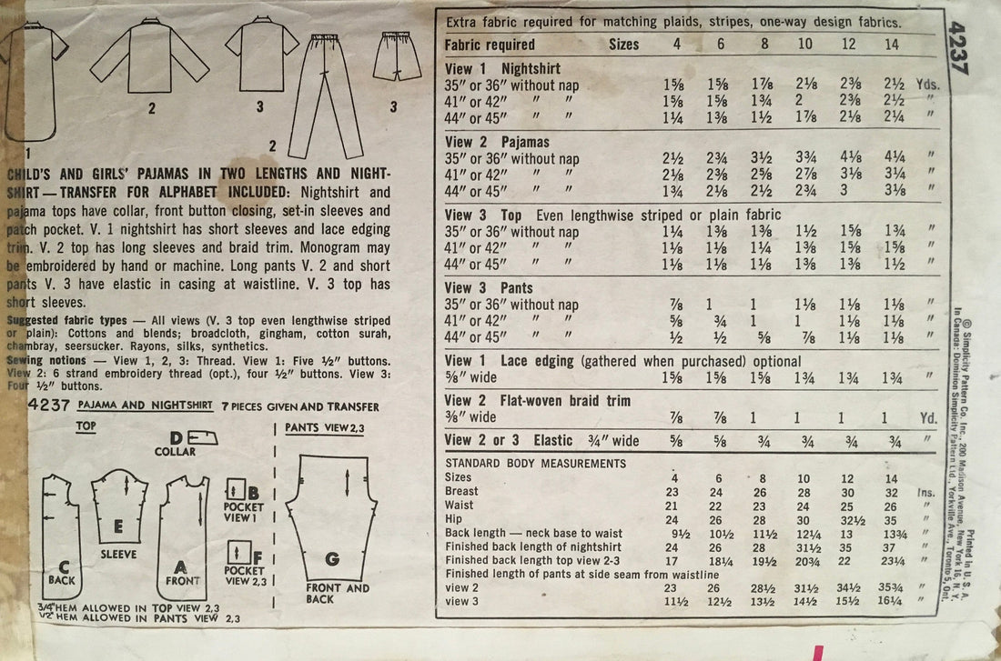 Simplicity 4237 Sewing Pattern (Vintage) CUT