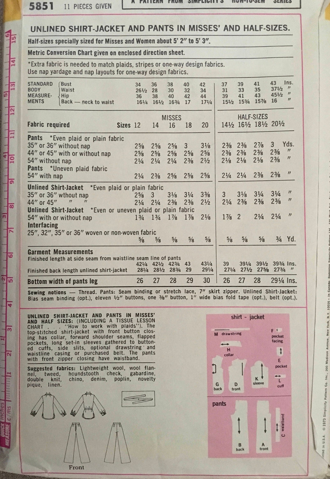 Simplicity 5851 Sewing Pattern (Vintage) UNCUT/CUT