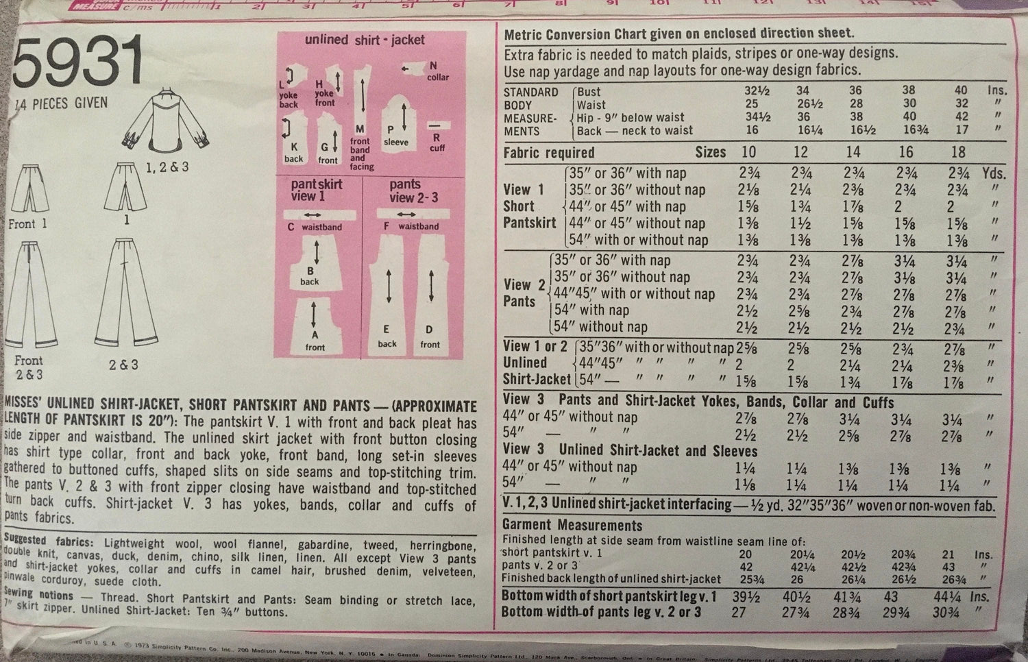Simplicity 5931 Sewing Pattern (Vintage) CUT