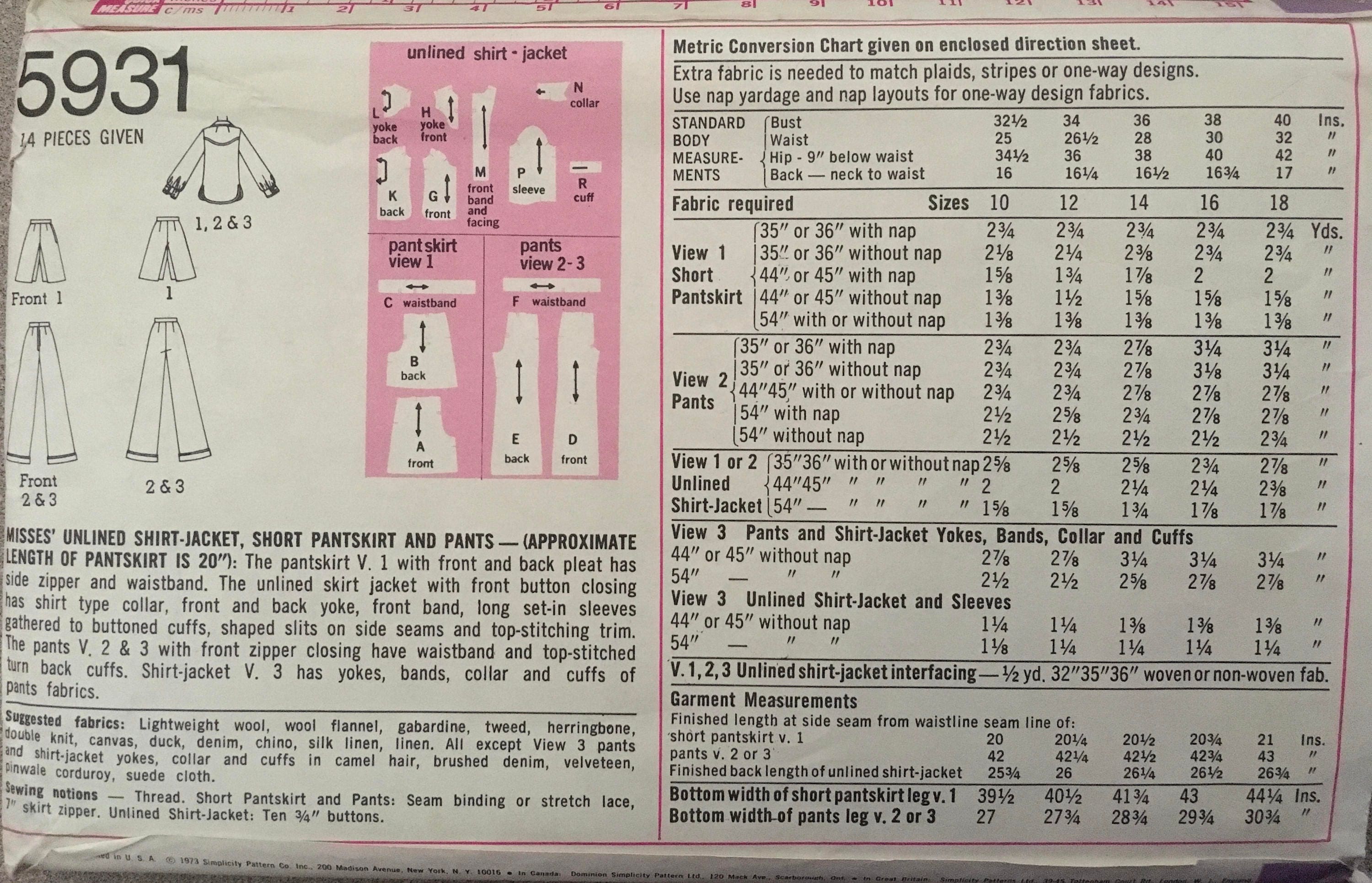 Simplicity 5931 Sewing Pattern (Vintage) CUT