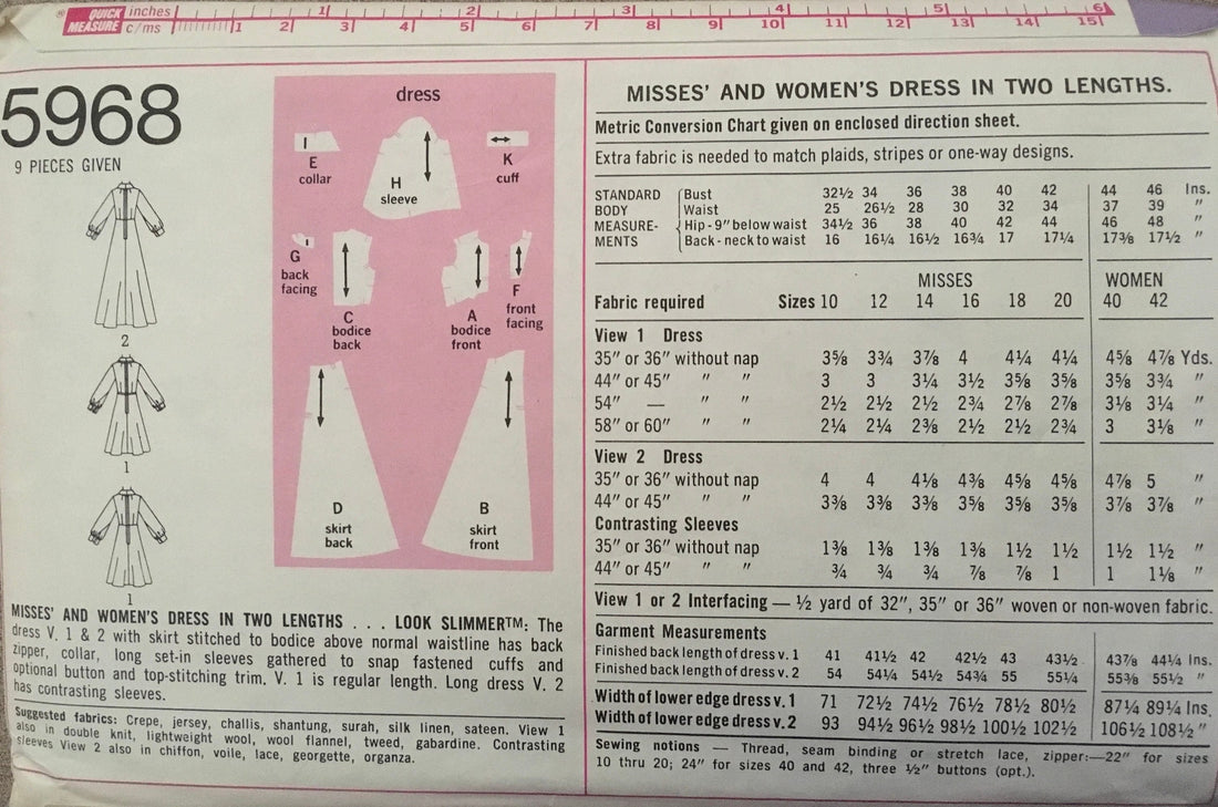 Simplicity 5968 Sewing Pattern (Vintage) UNCUT/CUT