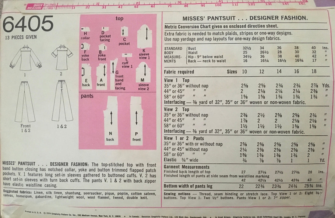 Simplicity 6405 Sewing Pattern (Vintage) CUT