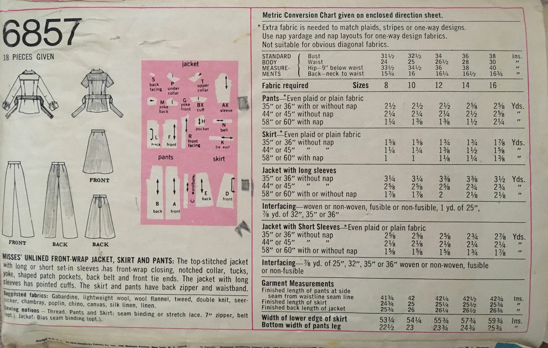 Simplicity 6857 Sewing Pattern (Vintage) CUT