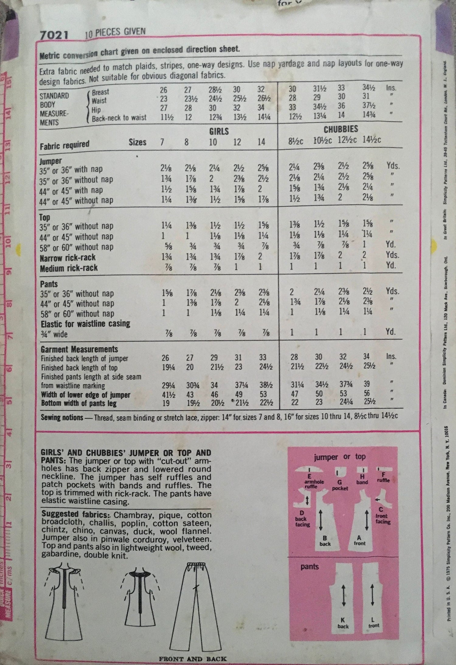 Simplicity 7021 Sewing Pattern (Vintage) UNCUT