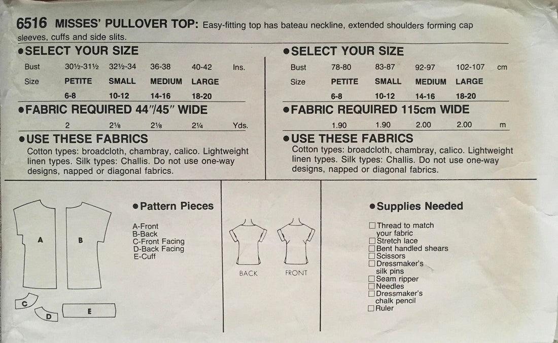 Simplicity 6516 Sewing Pattern (Vintage) UNCUT