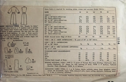 Simplicity 1114 Sewing Pattern (Vintage) CUT