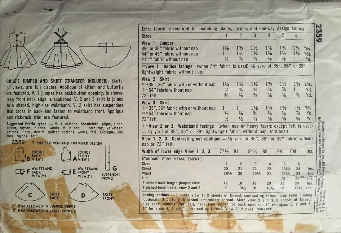 Simplicity 2359 Sewing Pattern (Vintage) CUT