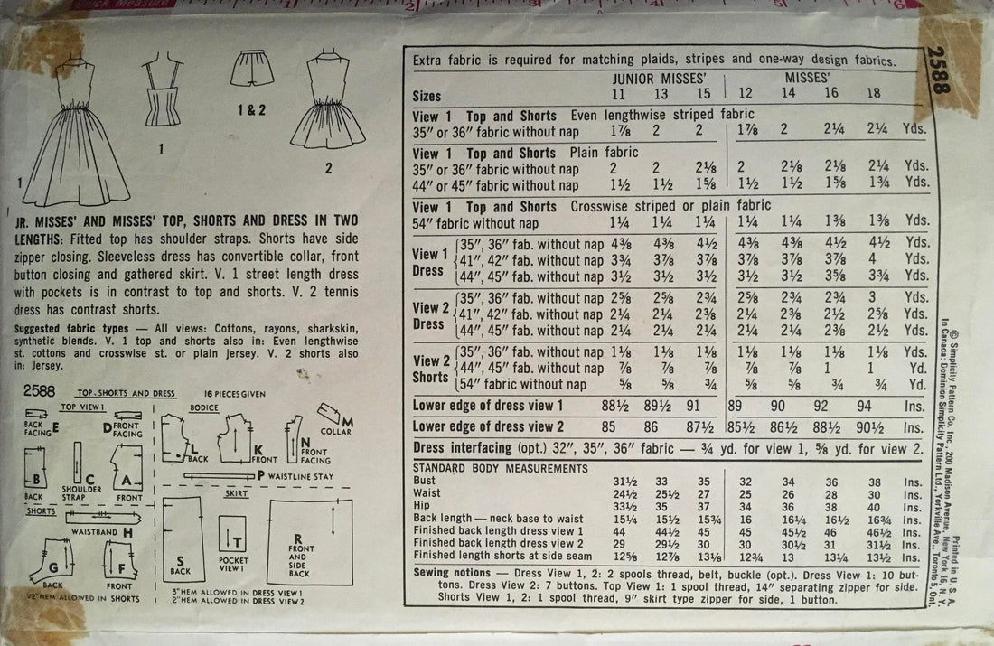 Simplicity 2588 Sewing Pattern (Vintage) UNCUT