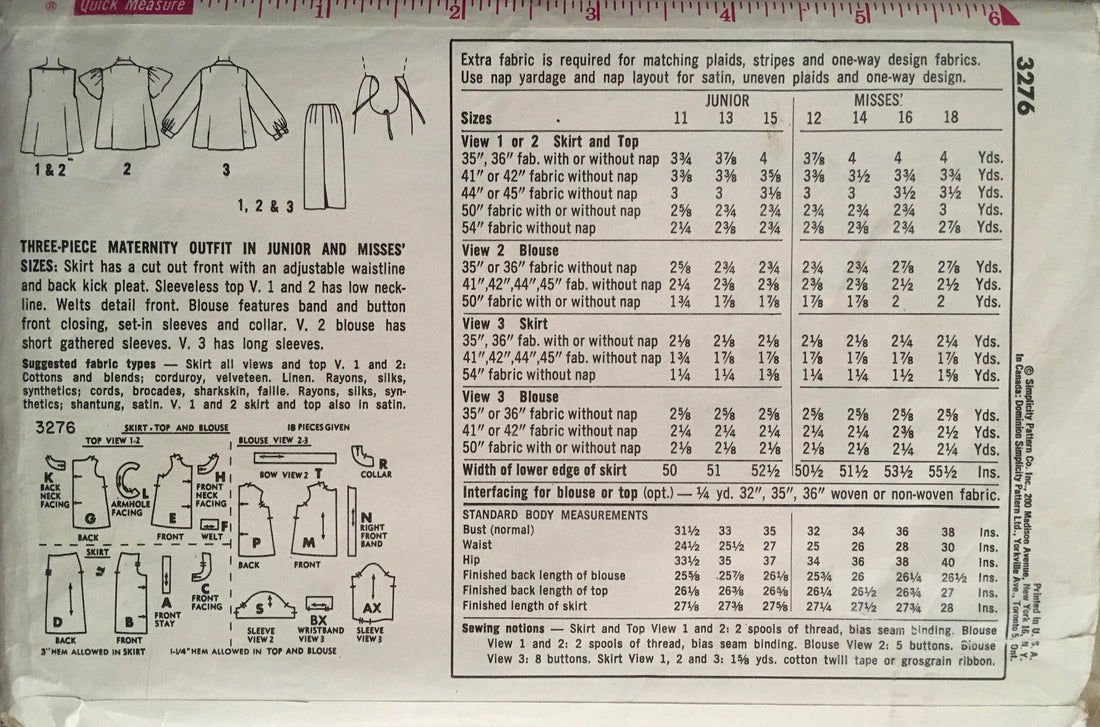 Simplicity 3276 Sewing Pattern (Vintage) UNCUT