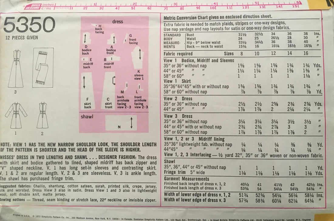 Simplicity 5350 Sewing Pattern (Vintage) UNCUT/CUT