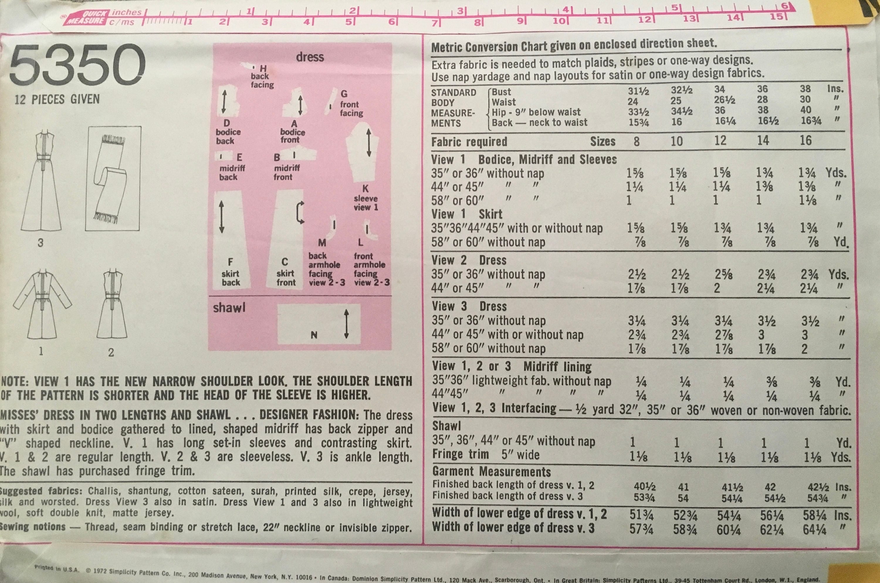 Simplicity 5350 Sewing Pattern (Vintage) UNCUT/CUT