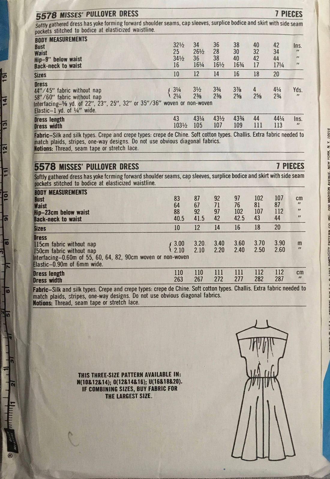Simplicity 5578 Sewing Pattern (Vintage) CUT