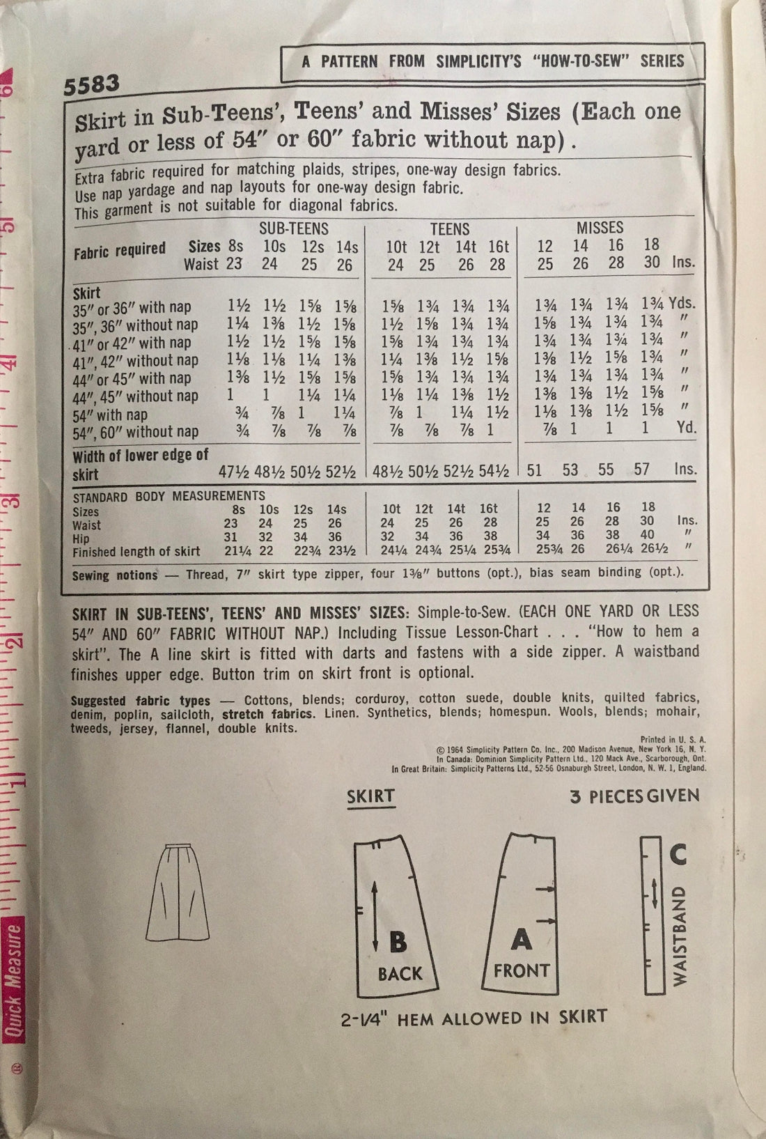 Simplicity 5583 Sewing Pattern (Vintage) UNCUT