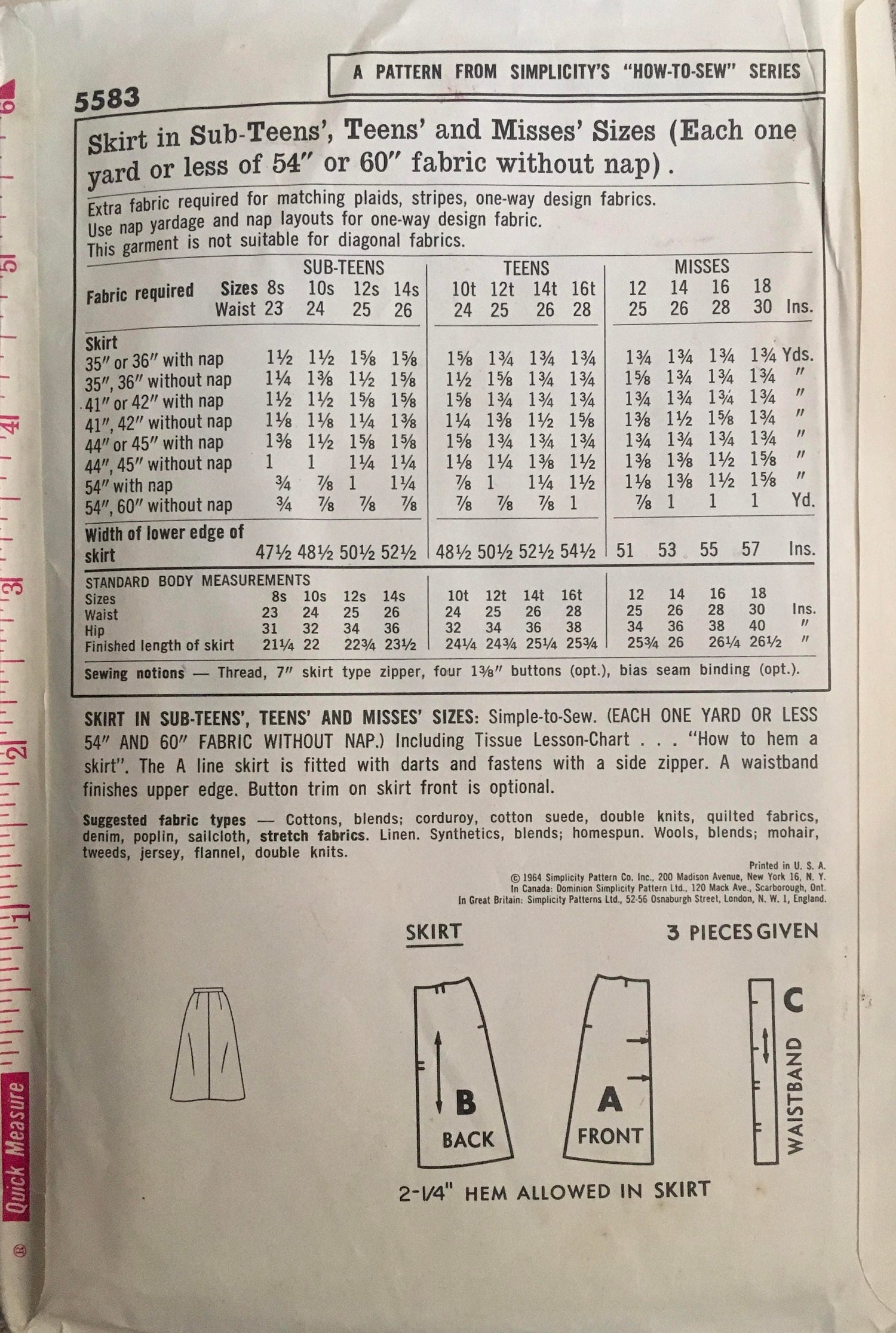 Simplicity 5583 Sewing Pattern (Vintage) UNCUT