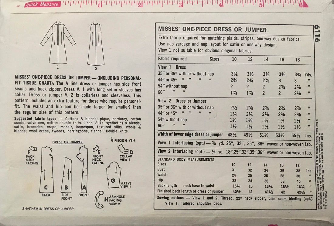 Simplicity 6116 Sewing Pattern (Vintage) UNCUT