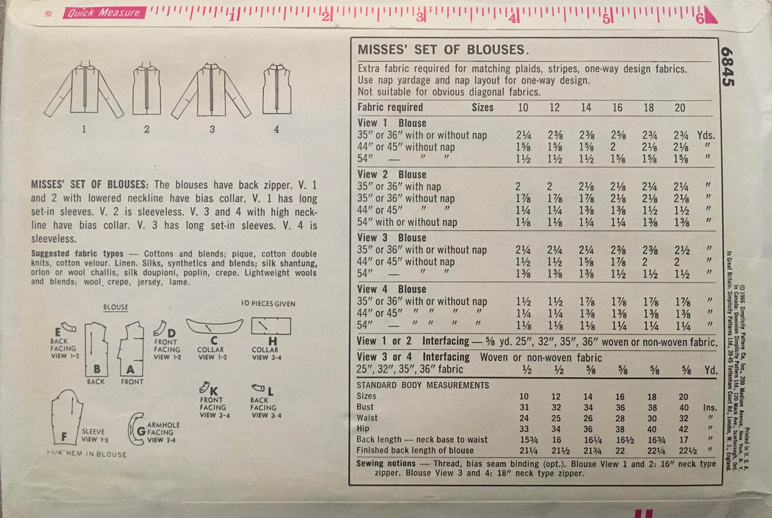 Simplicity 6845 Sewing Pattern (Vintage) CUT