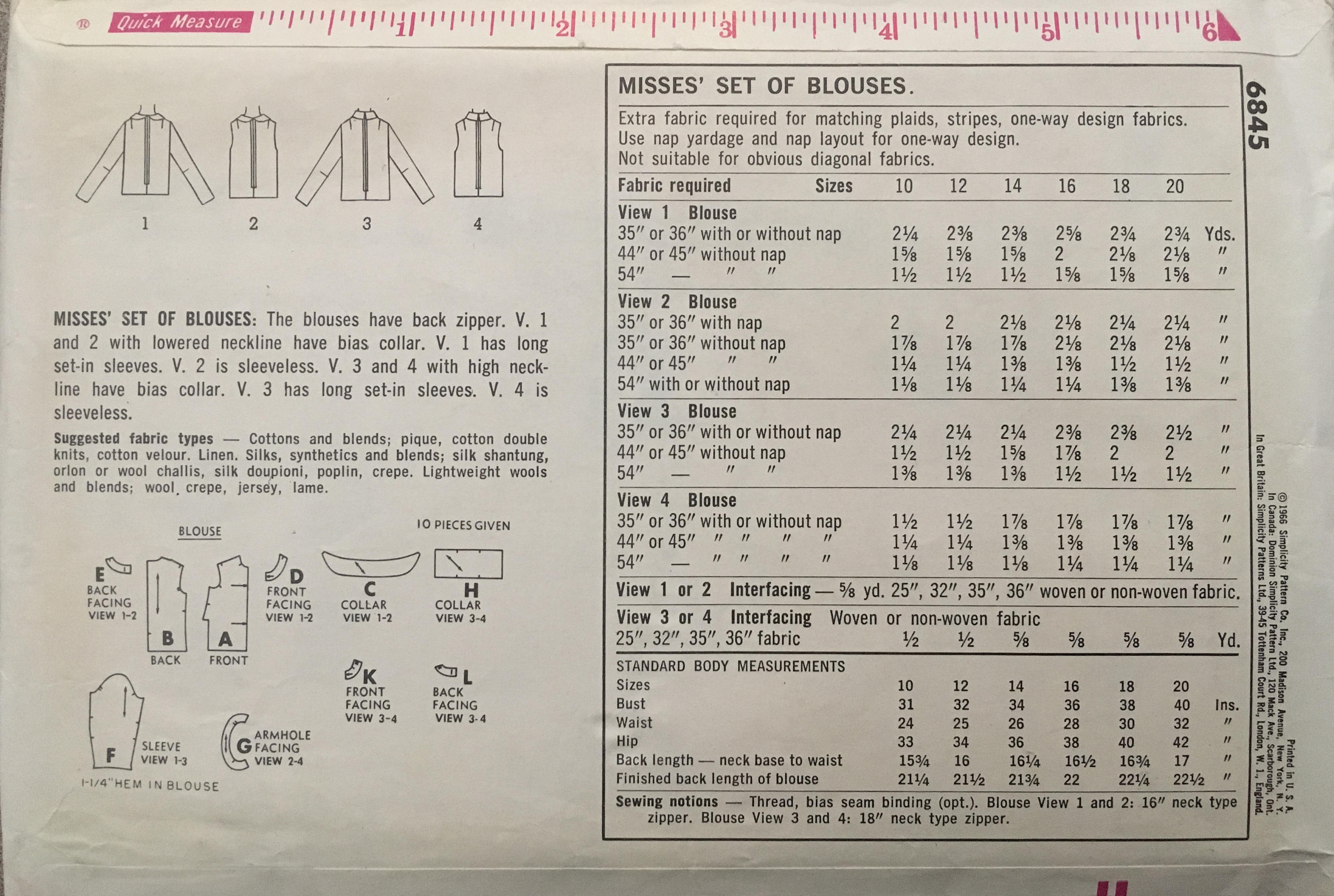 Simplicity 6845 Sewing Pattern (Vintage) CUT