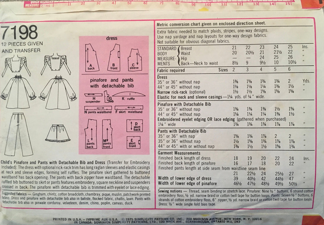 Simplicity 7198 Sewing Pattern (Vintage) CUT