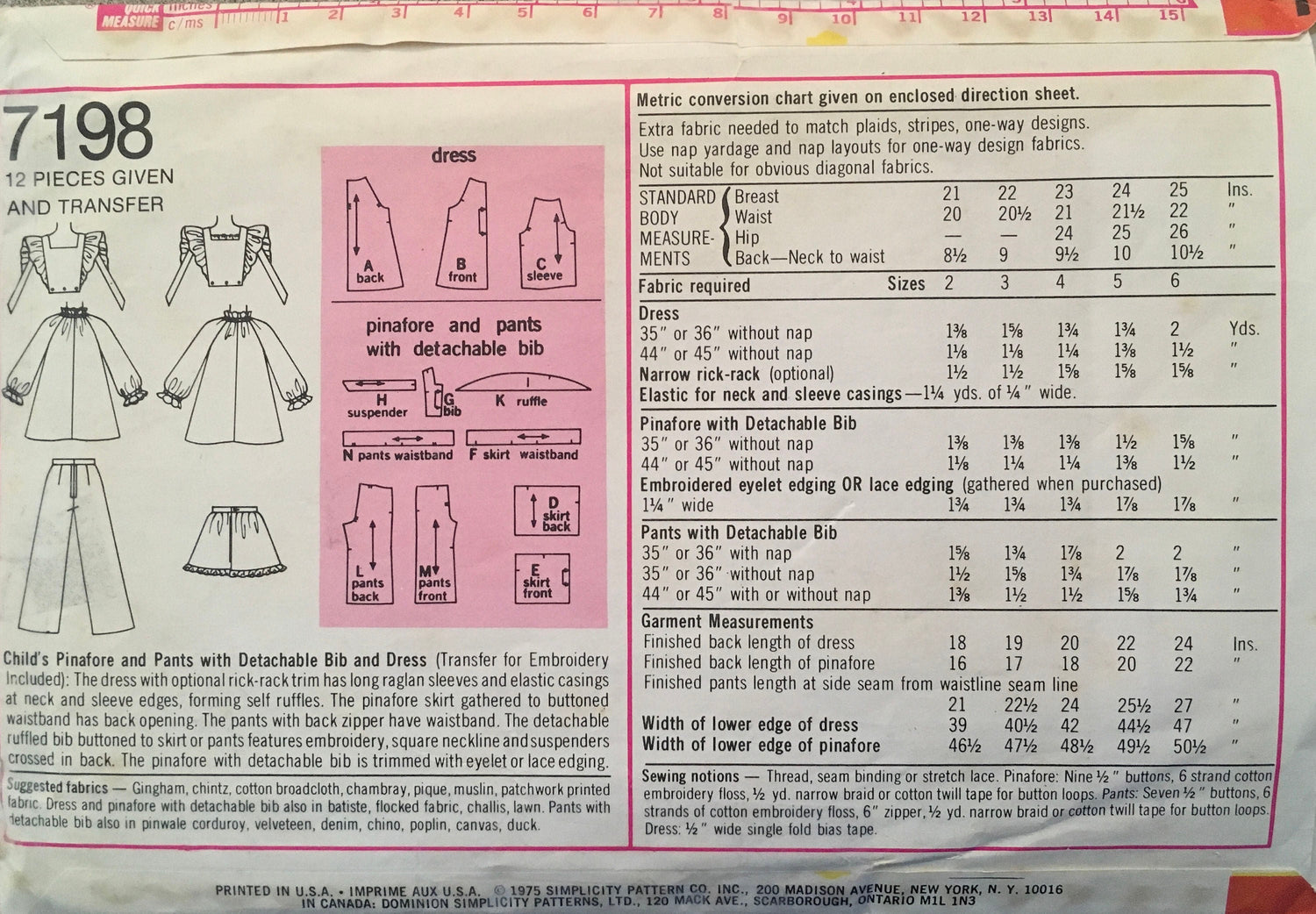 Simplicity 7198 Sewing Pattern (Vintage) CUT