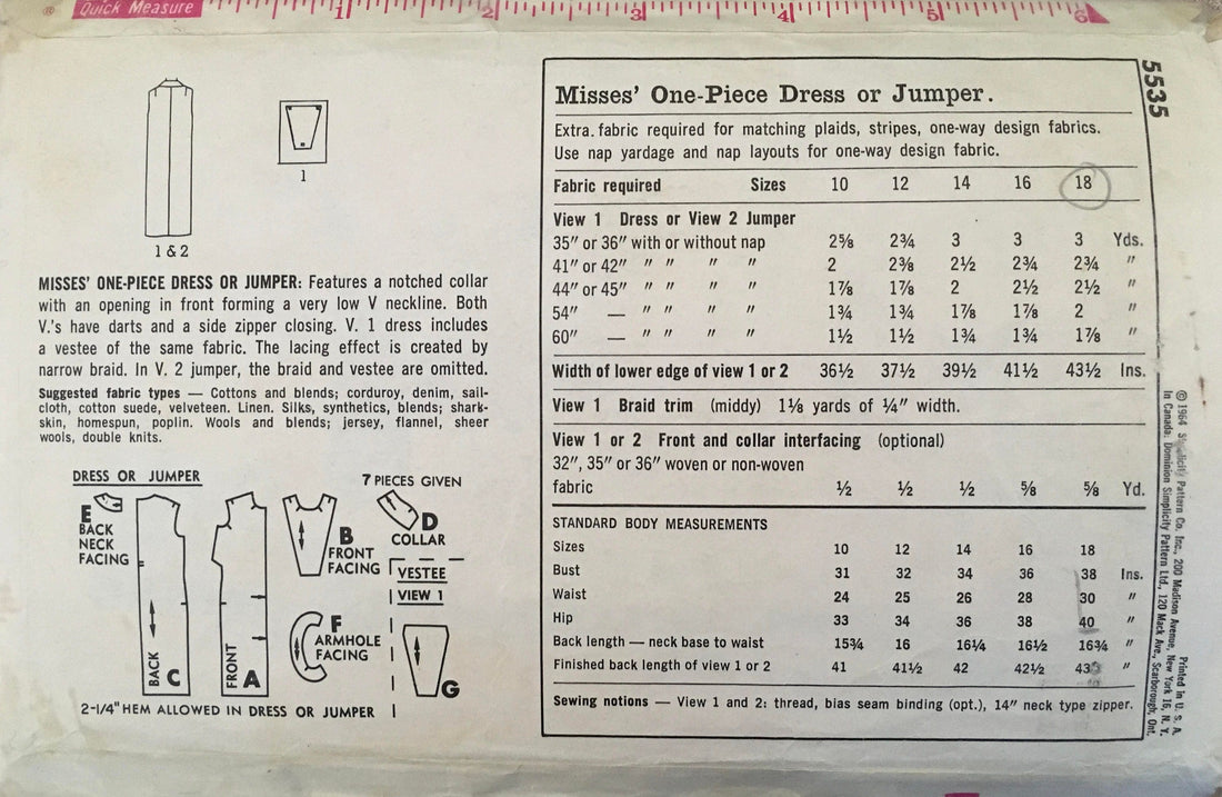 Simplicity 5535 Sewing Pattern (Vintage) CUT