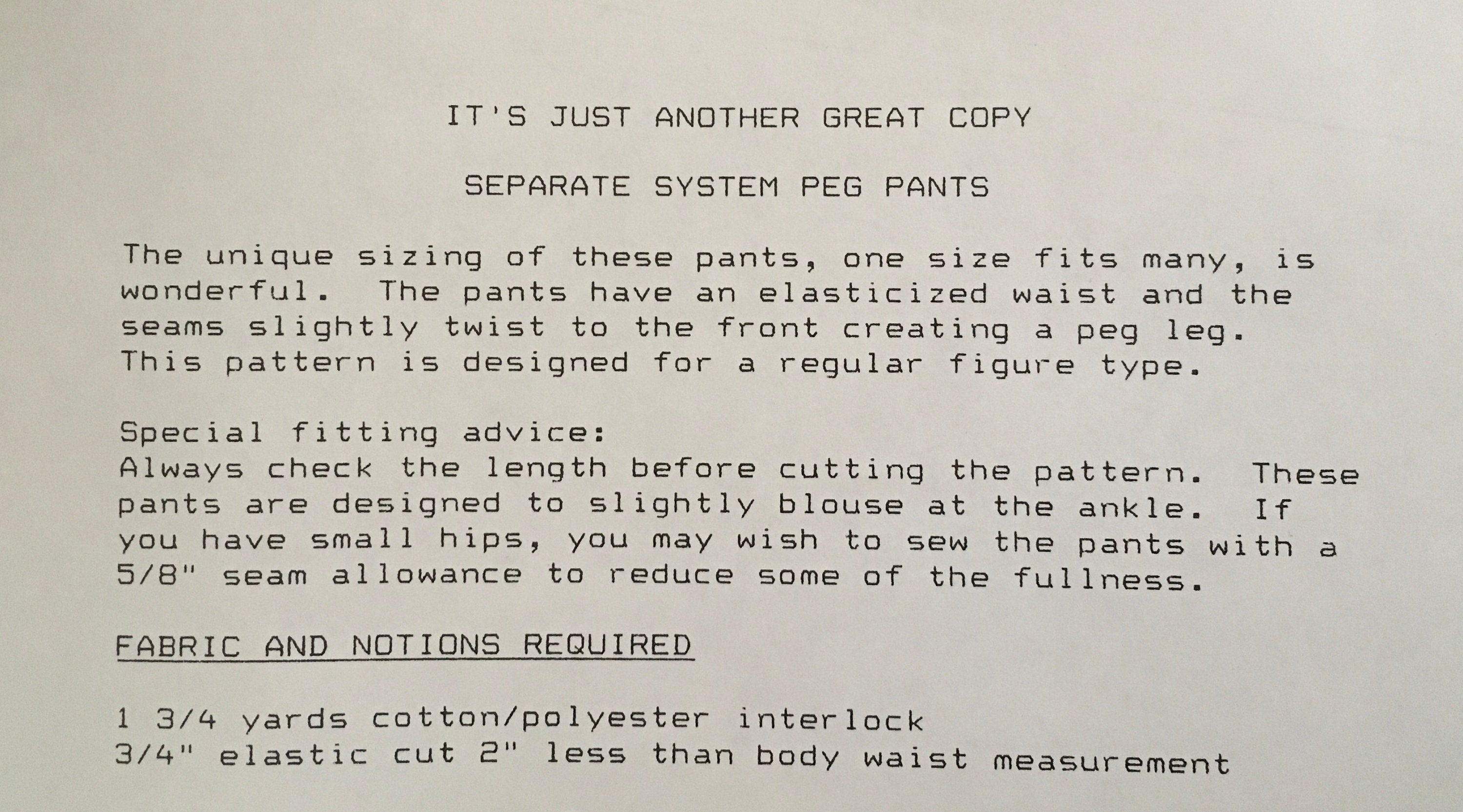 Separate System Pattern (Vintage) UNCUT