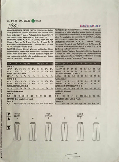 Vogue 7685 Sewing Pattern (Vintage) CUT