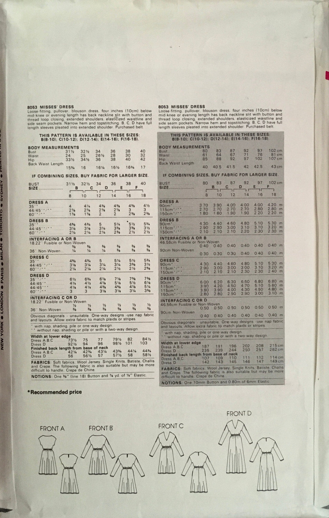 Vogue 8053 Sewing Pattern (Vintage) CUT