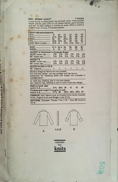 Vogue 8654 Sewing Pattern (Vintage) UNCUT