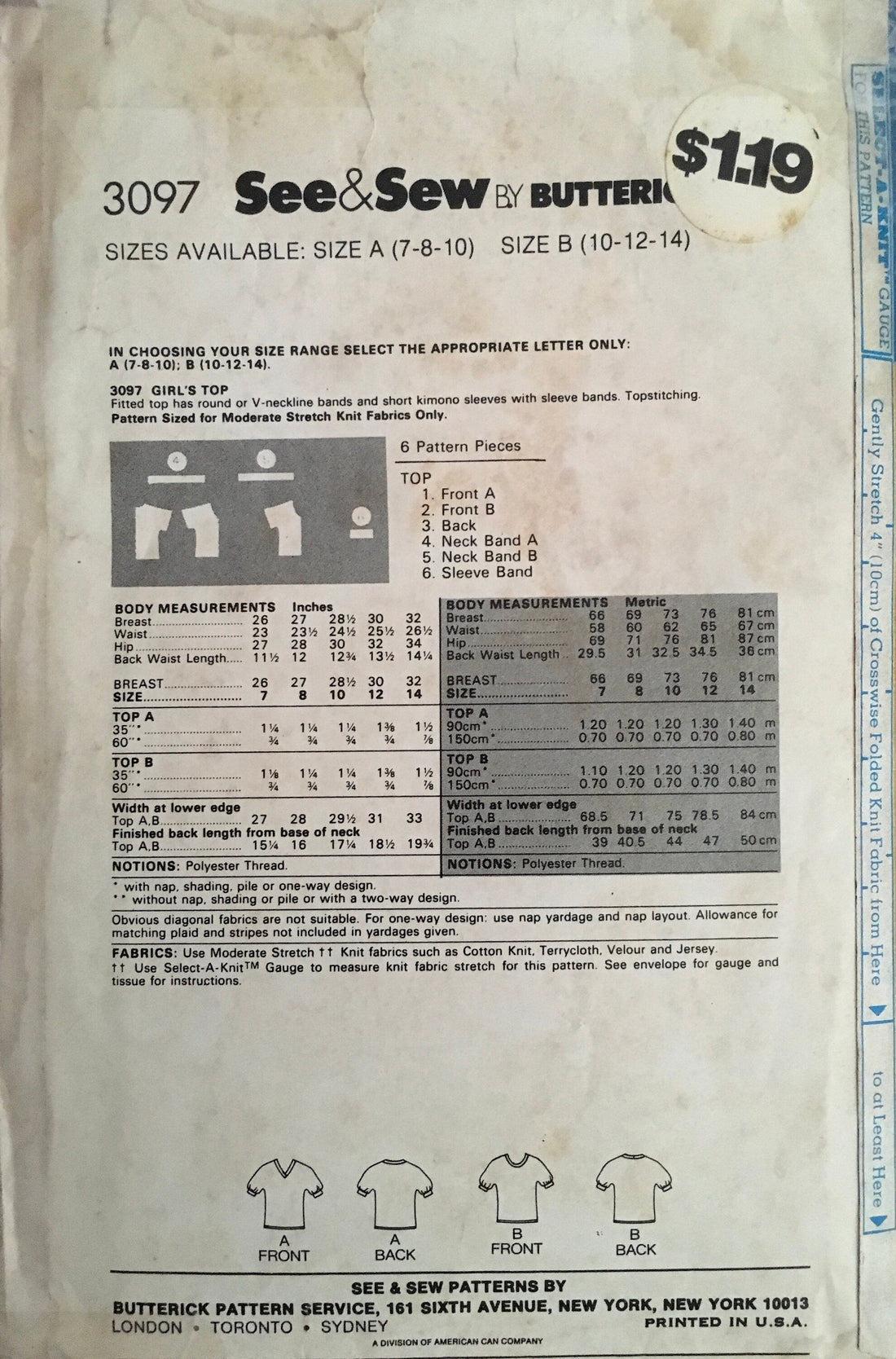 See &amp; Sew 3097 Sewing Pattern (Vintage) CUT
