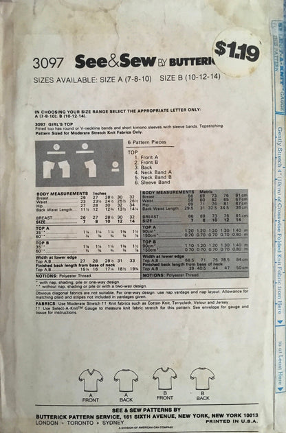 See &amp; Sew 3097 Sewing Pattern (Vintage) CUT