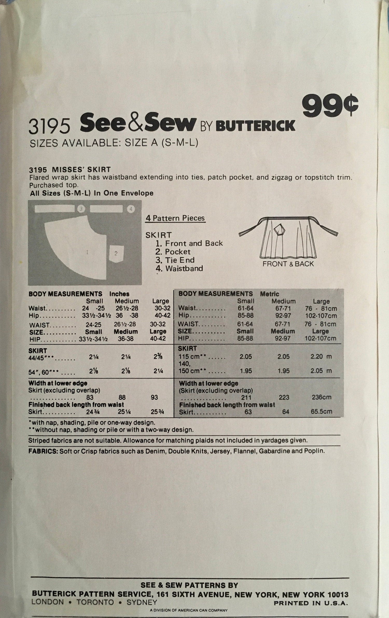 See &amp; Sew 3195 Sewing Pattern (Vintage) UNCUT