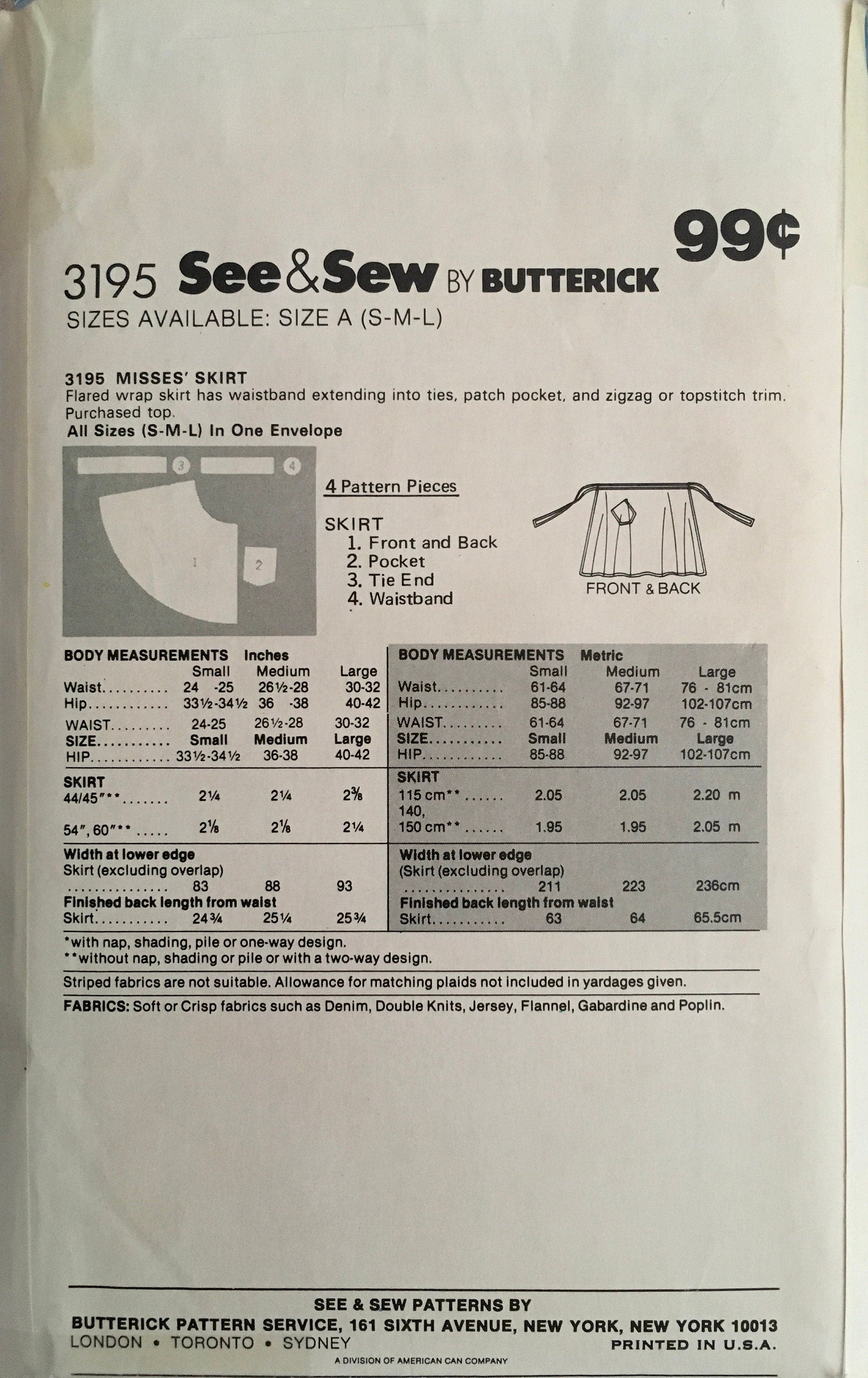See &amp; Sew 3195 Sewing Pattern (Vintage) UNCUT